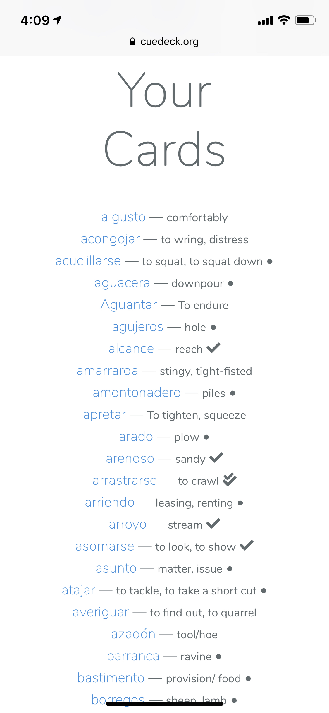 List of all your flashcards (iOS)